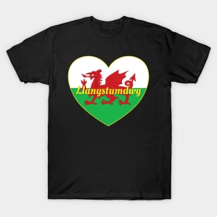 Llanystumdwy Wales UK Wales Flag Heart T-Shirt